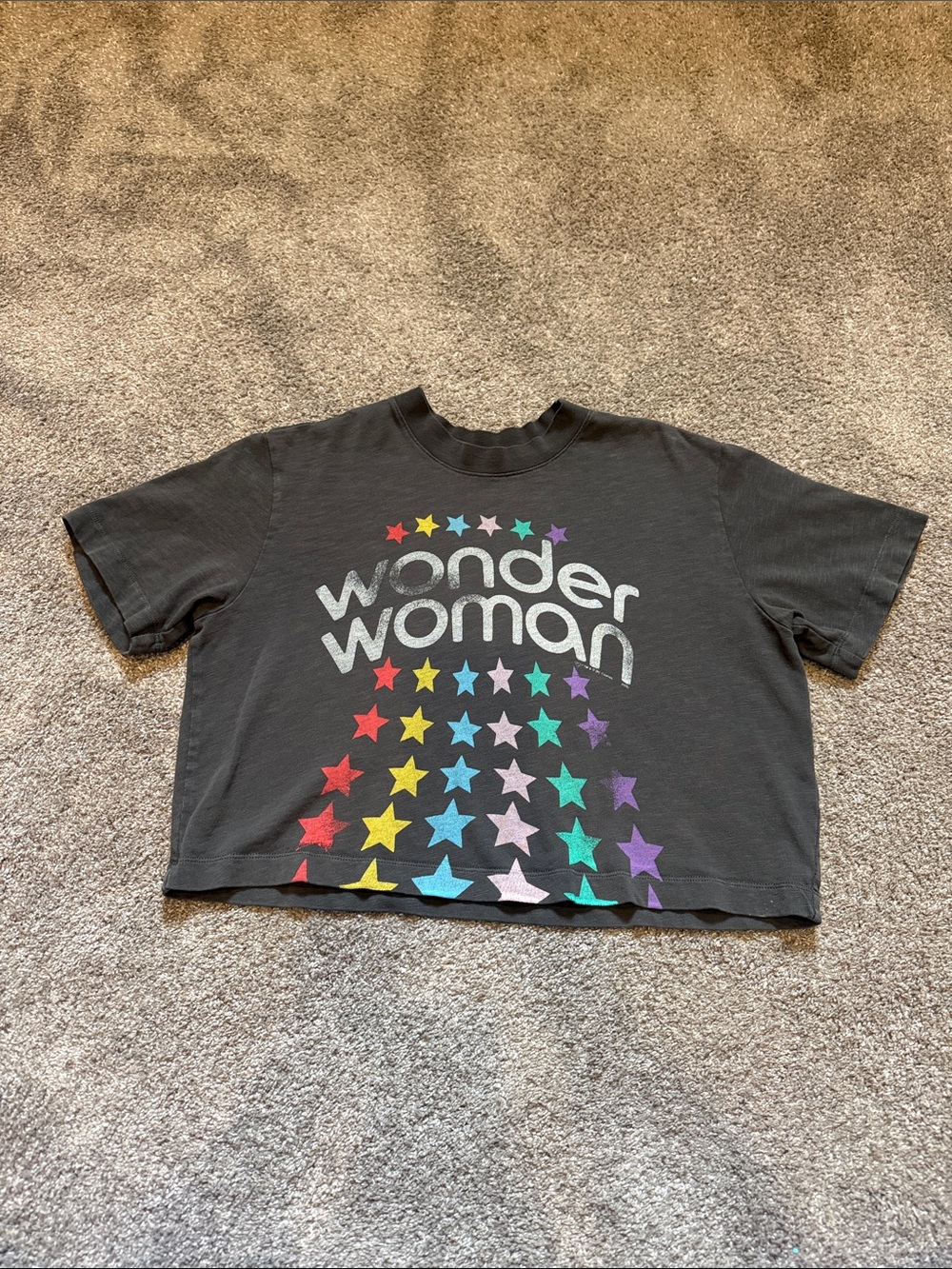 Junk Food Clothing Black Wonder Woman Rainbow Star Crop Tee